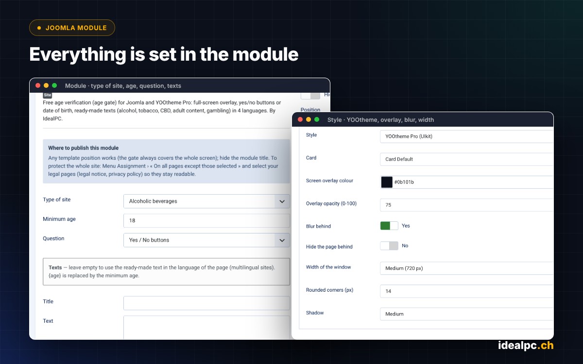 Ideal Age Gate module settings in Joomla
